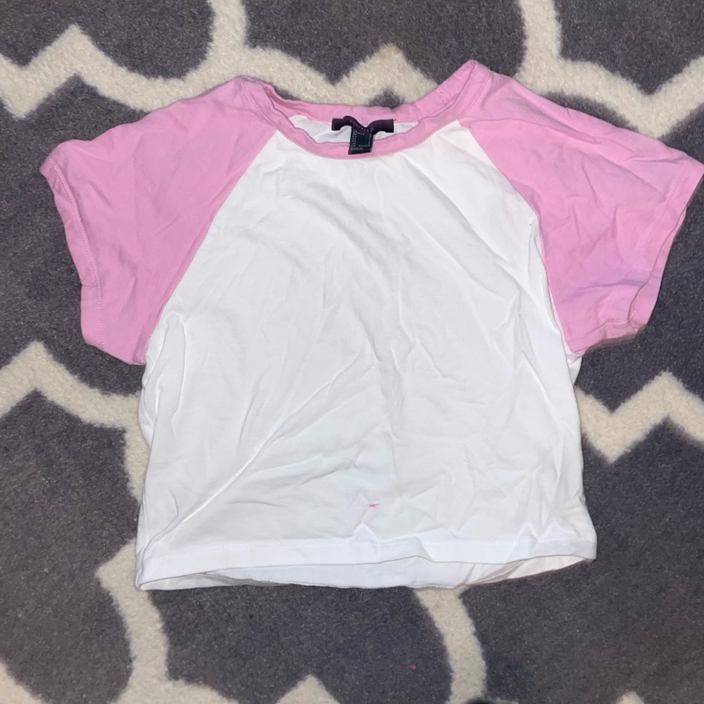 forever 21 white and pink baseball tee